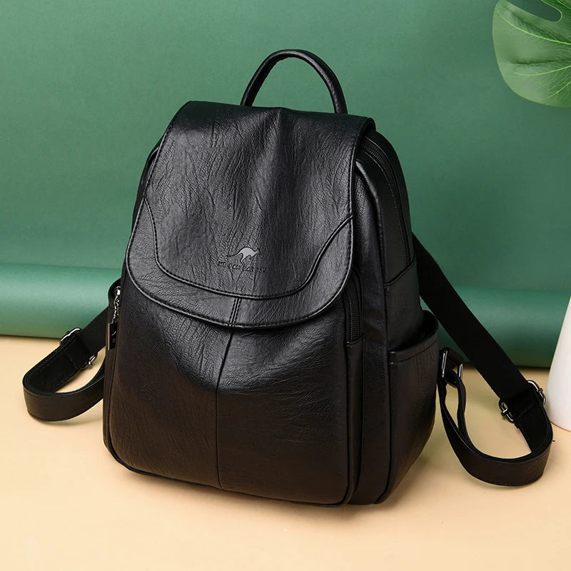 Soft Leather Backpacks Vintage Bagpack School Bags for Girls