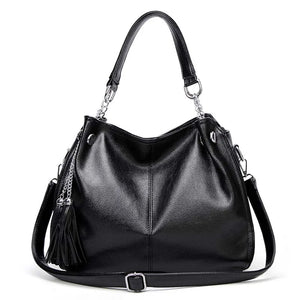 Soft Leather Tote Bag with Tassel Shoulder Handbag