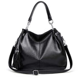 Soft Leather Tote Bag with Tassel Shoulder Handbag