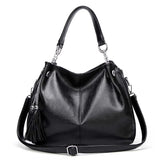 Soft Leather Tote Bag with Tassel Shoulder Handbag
