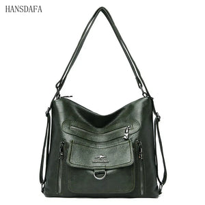 Women Soft Leather Handbag Large Capacity Multifunction Casual Backpack