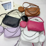 Women Soft PU Leather Shoulder Bag Chain Crossbody Tote Bag 2pcs Set