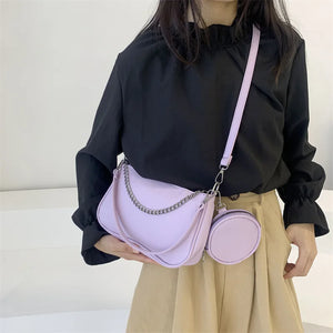 Women Soft PU Leather Shoulder Bag Chain Crossbody Tote Bag 2pcs Set