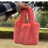 Soft Plush Hand Bag Faux Fur Shopper Bags Winter Travel Bag