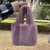 Soft Plush Hand Bag Faux Fur Shopper Bags Winter Travel Bag