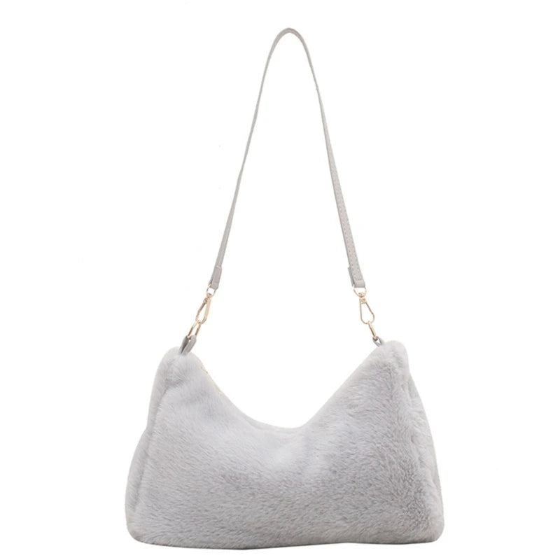 Soft Plush Shoulder Bag for Women - Winter Furry Handbag