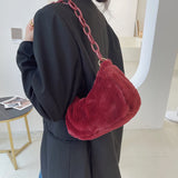 Women Plush Shoulder Bags Small Underarm Bags Acrylic Chain Fluffy Tote Bags