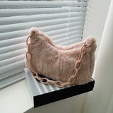 Women Plush Shoulder Bags Small Underarm Bags Acrylic Chain Fluffy Tote Bags