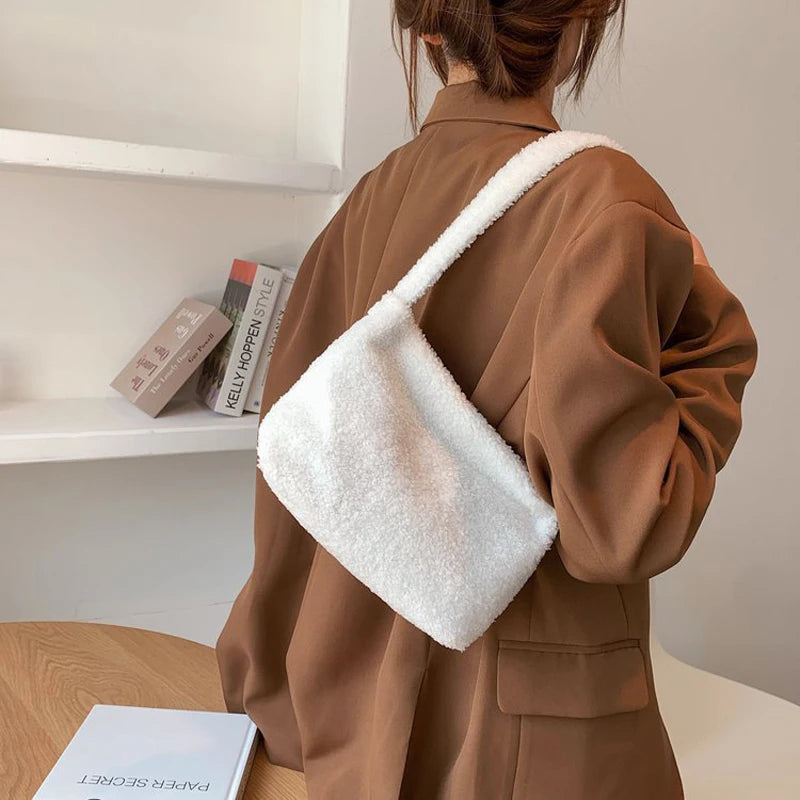 Soft Plush Shoulder Bag Hobo Winter Furry Ladies Clutch Purse Female Underarm Ha