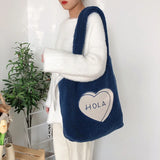 Plush Tote Embroidery Bear Handbag Eco Shoulder Bag Purses For Girls