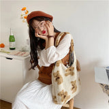 Plush Tote Embroidery Bear Handbag Eco Shoulder Bag Purses For Girls