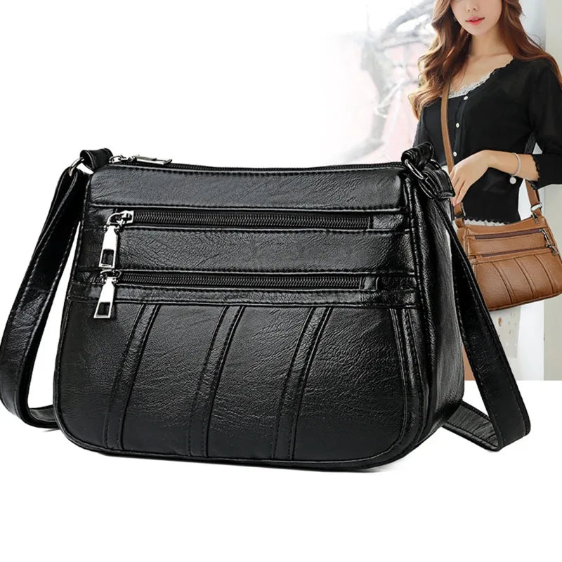 Women Soft Shoulder Bag PU Leather Purse Solid Messenger Crossbody Bags