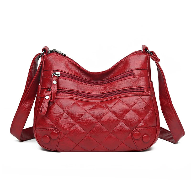 Women Soft Shoulder Bag PU Leather Purse Solid Messenger Crossbody Bag