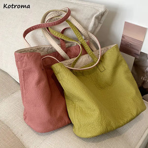 Women Soft Shoulder Bags Double Side PU Leather Underarm Cross Body Totes