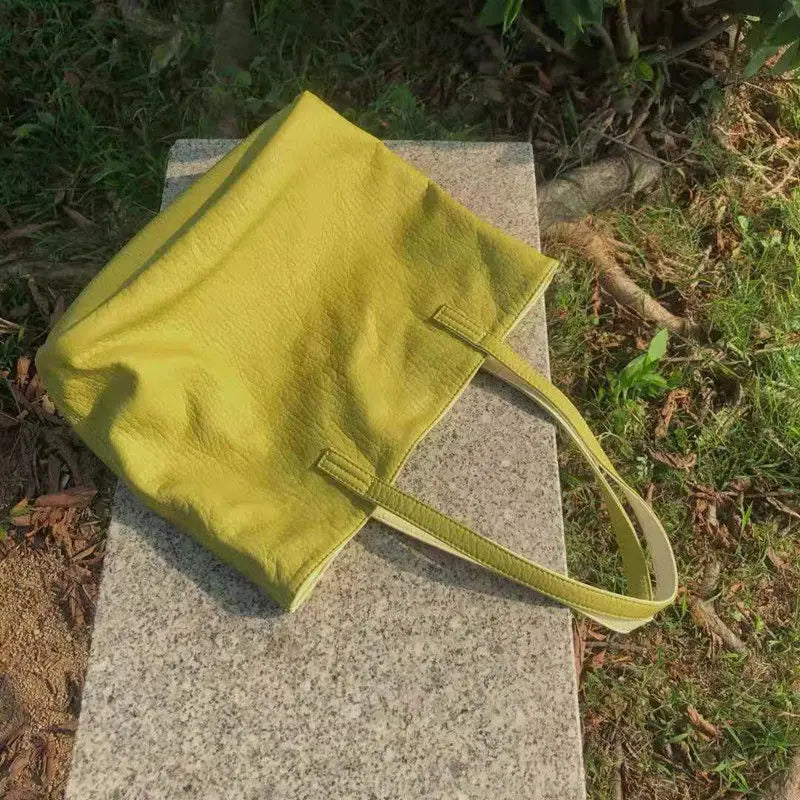 Women Soft Shoulder Bags Double Side PU Leather Underarm Cross Body Totes