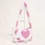 Women Soft Warm Plush Shoulder Bag Heart Print Handbags