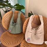 Solid Corduroy Bag Large Capacity Shopping Tote Handbags