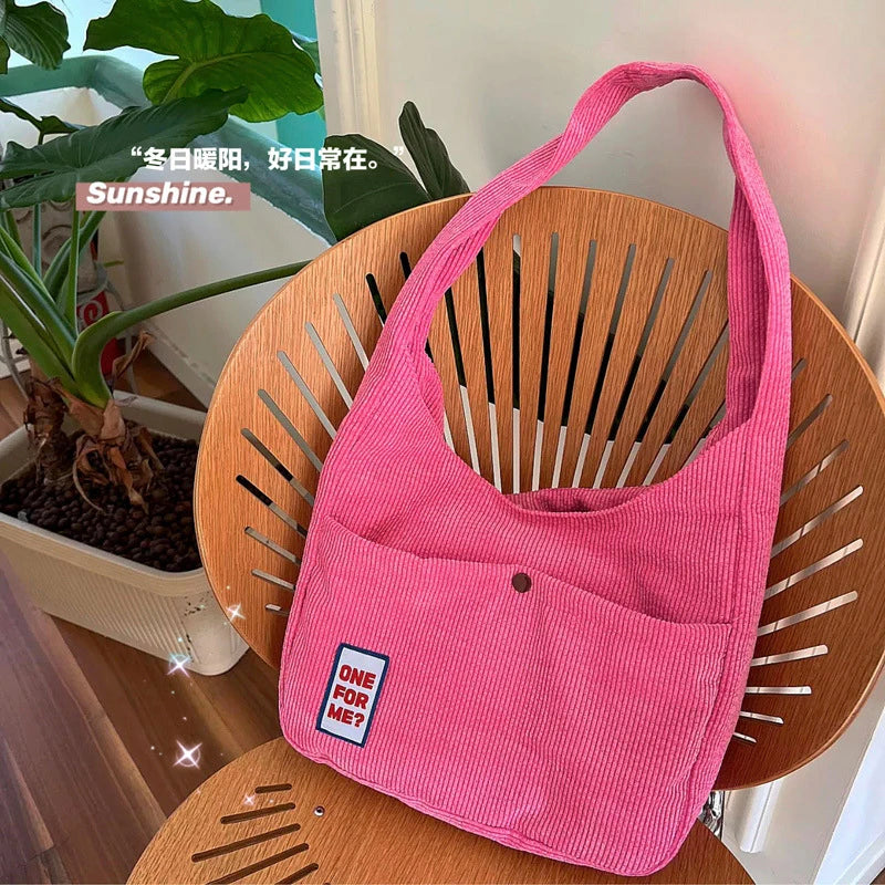 Solid Corduroy Bag Large Capacity Shopping Tote Handbags