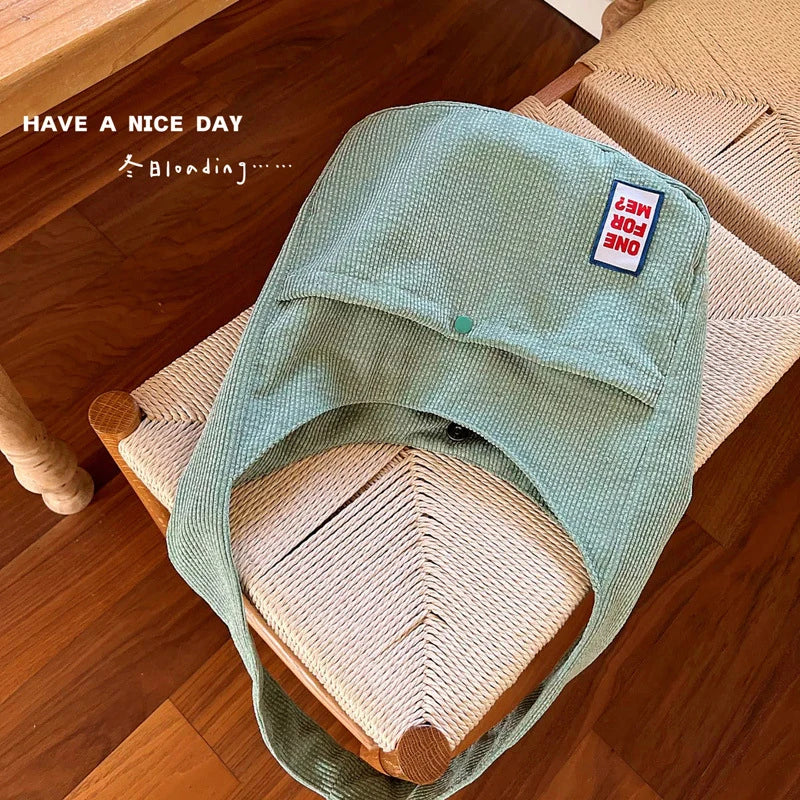 Solid Corduroy Bag Large Capacity Shopping Tote Handbags