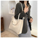 Solid Leather Shoulder Handbags Large Capacity Ladies Shopper Bags