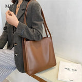 Solid Leather Shoulder Handbags Large Capacity Ladies Shopper Bags