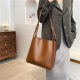 Solid Leather Shoulder Handbags Large Capacity Ladies Shopper Bags