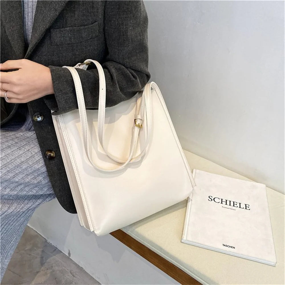 Women Solid Leather Shoulder Handbags Versatile Totes Large Capacity