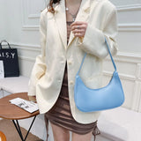 Women Solid Nylon Tote Top-handle Bags Lady Casual Crescent Shape Zipper Handbag