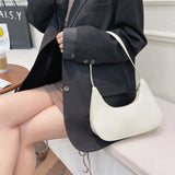 Women Solid Nylon Tote Top-handle Bags Lady Casual Crescent Shape Zipper Handbag