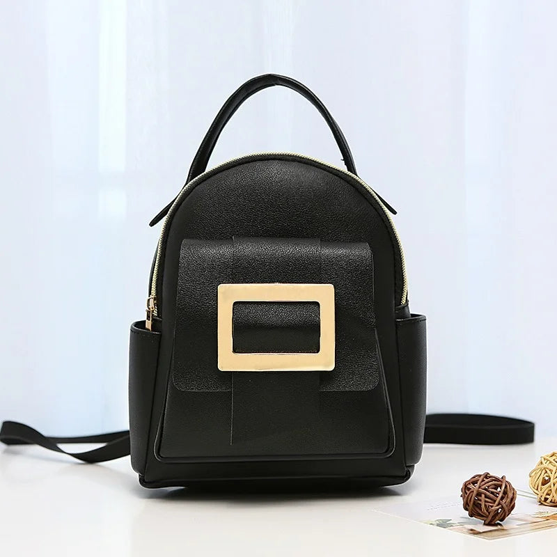 Women Solid PU Leather Small Backpack for Girls