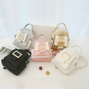 Women Solid PU Leather Small Backpack for Girls