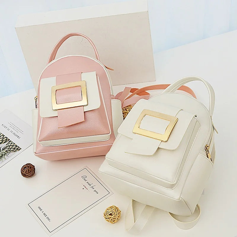 Women Solid PU Leather Small Backpack for Girls