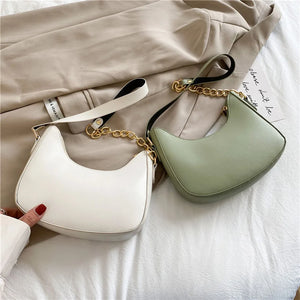 Women Solid Subaxillary Bags Ladies Single Strap Chain Shopping Handbags