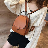 Women Zipper Mini Backpack Faux Leather Satchel Bag