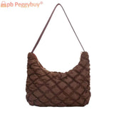 Solid Zipper Shoulder Bag Grid Pattern Mini Shopping Underarm Bag