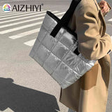 Women Space Padded Nylon Top-handle Bag Solid Zipper Handbag