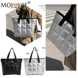 Women Space Padded Nylon Quilted Top-handle Bag Solid Zipper Handbag
