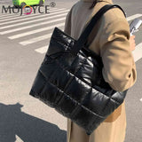 Women Space Padded Nylon Quilted Top-handle Bag Solid Zipper Handbag