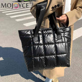 Women Space Padded Nylon Quilted Top-handle Bag Solid Zipper Handbag