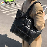 Women Space Padded Nylon Top-handle Bag Solid Zipper Handbag