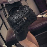 Split Leather Messenger Rivet Skull Tote Handbag Crossbody Satchel Purse