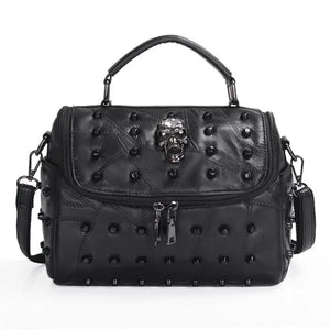Split Leather Messenger Rivet Skull Tote Handbag Crossbody Satchel Purse