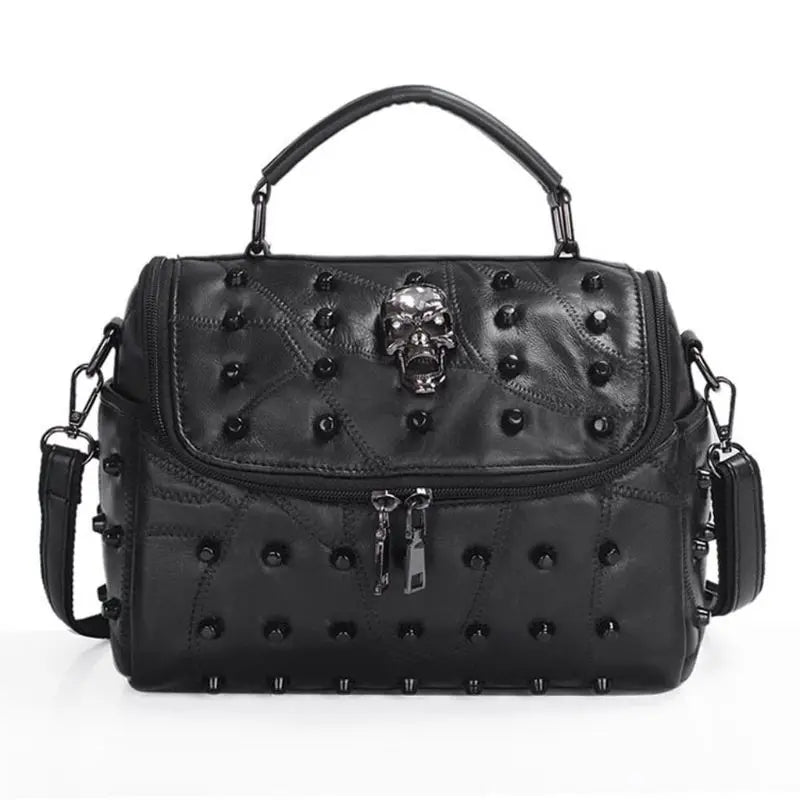 Skull Tote Crossbody Bag Split Leather Satchel Purse