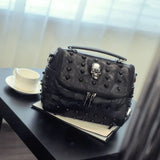 Skull Tote Crossbody Bag Split Leather Satchel Purse
