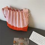 Women Stripe Knit Pleated Bag Folding Single-shoulder Organ Shopping Bags