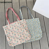 Women Spring Floral Plaid Print Handbags Casual Shoulder Bags