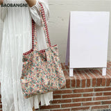 Women Spring Floral Plaid Print Handbags Casual Shoulder Bags