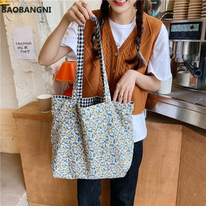 Women Spring Floral Plaid Print Handbags Casual Shoulder Bags