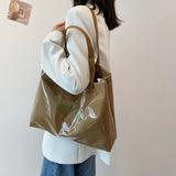 Women PVC Canvas Large Capacity Shoulder Bag Vintage Printing Ladies Bucket Hand