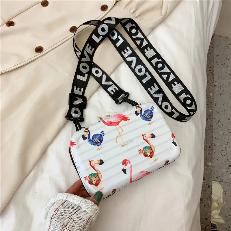 Women Mini Square Box Crossbody Bag Hardshell Wide Strap Handbag